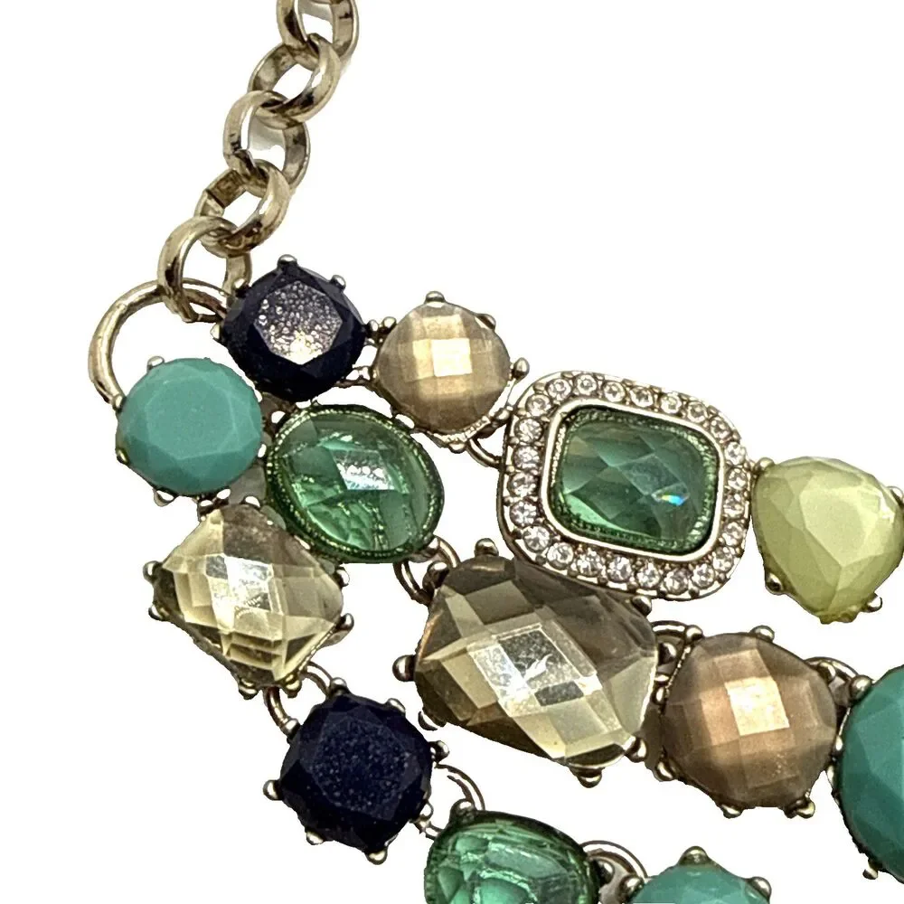 DANA BUCHMAN Teal Blue Beige Rhinestone Bib Necklace Multistrand 16